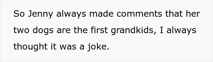 Text excerpt discussing a dog mom dil who considers her dogs as grandkids, highlighting dog mom equal treatment issues. Text excerpt discussing a dog mom dil who considers her dogs as grandkids, highlighting dog mom equal treatment issues.