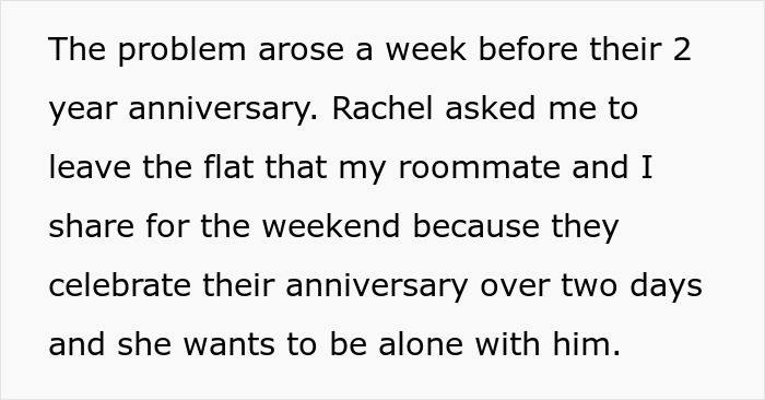 Text describing a girlfriend’s plan for a steamy weekend and attempt to evict a toxic roomie from their home. Text describing a girlfriend’s plan for a steamy weekend and attempt to evict a toxic roomie from their home.