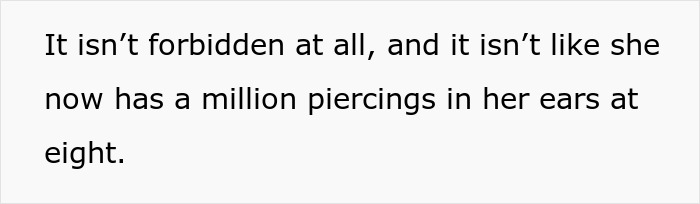 Text on a white background discussing a dad throwing a fit after his wife took their daughter to get her ears pierced. Text on a white background discussing a dad throwing a fit after his wife took their daughter to get her ears pierced.