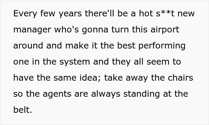 Airport employees unite in protest after manager removes their chairs to keep agents standing at the belt.
