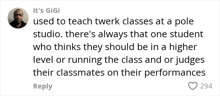 Commenter It's GiGi sharing an opinion on class dynamics related to weight and Pilates controversy online.