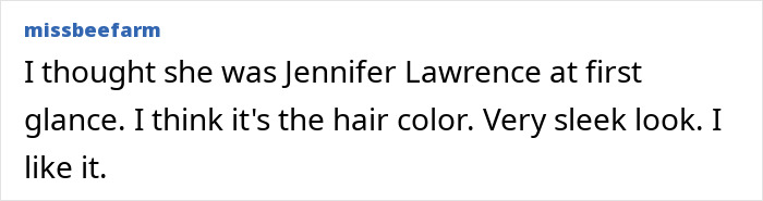 Comment on a screen showing text about someone&rsquo;s hair color and sleek look, related to Bella Hadid revealing dress at Cannes.