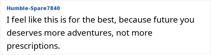 User comment about aging and health, emphasizing future well-being and fewer medical prescriptions related to an easy diet.