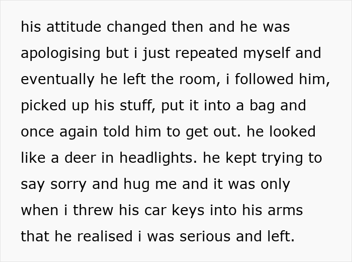 Text excerpt describing a breakup moment where the guy looked like a deer in headlights after a 2AM dinner demand. Text excerpt describing a breakup moment where the guy looked like a deer in headlights after a 2AM dinner demand.