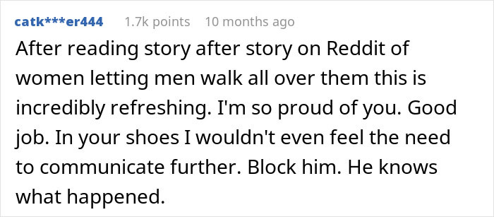 Reddit comment praising a woman for standing up to a guy demanding dinner late at night and supporting her breakup decision. Reddit comment praising a woman for standing up to a guy demanding dinner late at night and supporting her breakup decision.