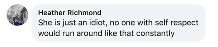 Comment by Heather Richmond criticizing Bianca Censori's outfit and self-respect after controversy in Spain.