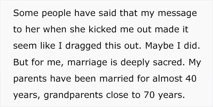 Text excerpt about marriage being deeply sacred with family marriage longevity shared in a personal story about a wig refusal. Text excerpt about marriage being deeply sacred with family marriage longevity shared in a personal story about a wig refusal.