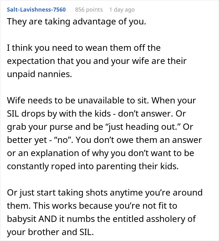 Screenshot of online discussion about parents inviting couple on vacation to use them for free babysitting and being taken advantage of. Screenshot of online discussion about parents inviting couple on vacation to use them for free babysitting and being taken advantage of.