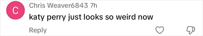 Comment saying katy perry just looks so weird now in a social media post about more fans turning on katy perry.