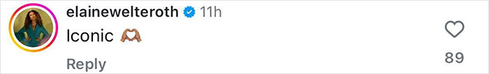 Instagram comment by user elainewelteroth saying Iconic with a raised hands emoji, related to celebs breaking Met Gala's no phones rule.
