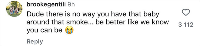 Instagram comment criticizing Justin Bieber&rsquo;s parenting with a plea to be better about smoking around his son.