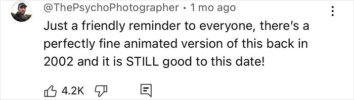 Screenshot of a social media comment defending the original animated version amid Disney fans' outrage over Lilo & Stitch character change.