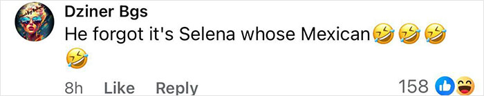 Comment on Facebook post reacting with laughing emojis to a discussion about Selena&rsquo;s heritage, sparking controversy over disrespect.