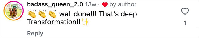 Instagram comment on a post showing support for a former pole dancer turned monk, highlighting deep transformation and mixed reactions.