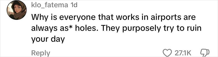 Social media comment expressing frustration over TSA agents and an upsetting bag mix-up incident at the airport.