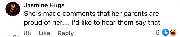 Screenshot of a social media comment by Jasmine Hugs discussing parental pride related to adult star Annie Knight's stunt. Screenshot of a social media comment by Jasmine Hugs discussing parental pride related to adult star Annie Knight's stunt.