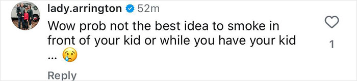 Comment on social media criticizing smoking behavior in front of a child, sparking a fiery parenting debate.