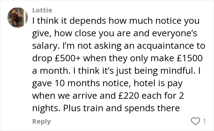 Comment discussing the rising costs and financial concerns of paying for hen parties in an online debate.