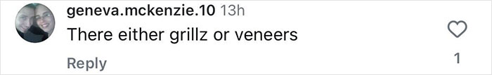 Instagram comment from user geneva.mckenzie.10 questioning if there are grillz or veneers, related to Madonna fans noticing a missing facial feature.