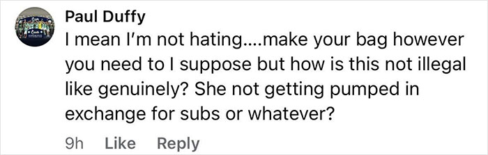 Comment from Paul Duffy questioning the legality of a stunt involving multiple participants and potential exchanges. Comment from Paul Duffy questioning the legality of a stunt involving multiple participants and potential exchanges.