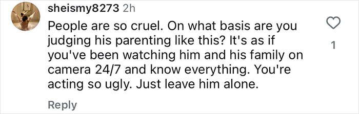 Social media comment defending Justin Bieber's parenting amid debate over holiday smoking photo with son.