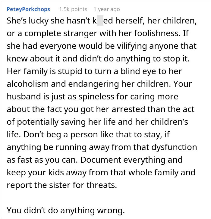 Comment discussing woman served with divorce papers six months after giving birth for looking out for sister-in-law&rsquo;s kids.