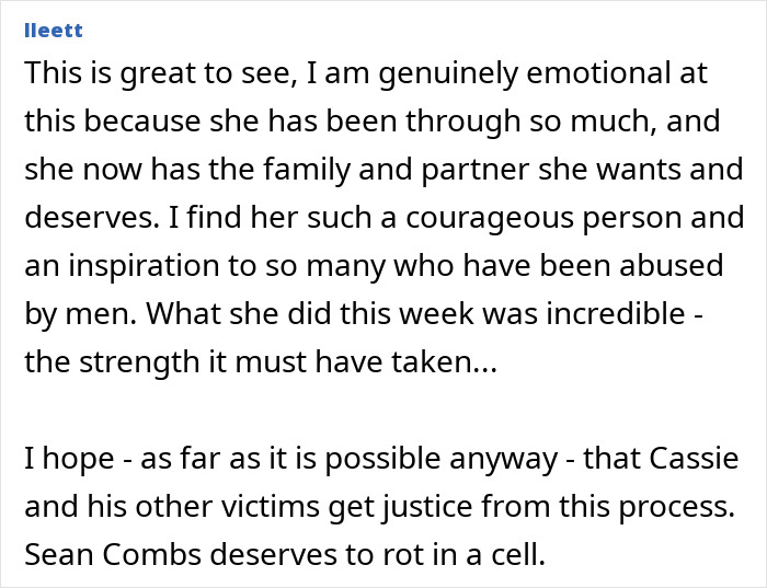 Alt text: Comment expressing emotional support for Cassie Ventura and hope for justice in her gut-wrenching testimony case Alt text: Comment expressing emotional support for Cassie Ventura and hope for justice in her gut-wrenching testimony case