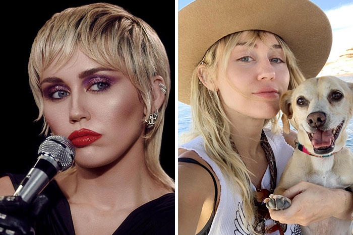 Side-by-side images of a famous makeup-less celebrity with and without glamorous stage makeup, showing natural beauty behind the scenes.