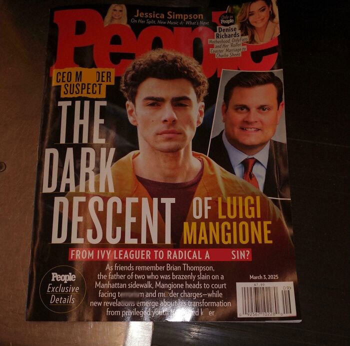 Magazine cover showing a serious man and a smiling man with text about chaotic good acts and unhinged behavior.