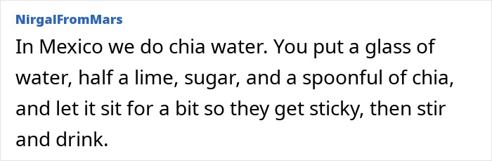Text explaining how chia seeds change diet by making chia water with lime, sugar, and water in Mexico. Text explaining how chia seeds change diet by making chia water with lime, sugar, and water in Mexico.