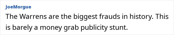 Comment stating the Warrens are frauds and calling the Annabelle doll story a publicity stunt during its US tour disappearance.