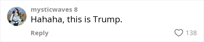 Comment on TikTok by user mysticwaves saying "Hahaha, this is Trump," related to Chinese TikToker&rsquo;s impression of U.S. President.