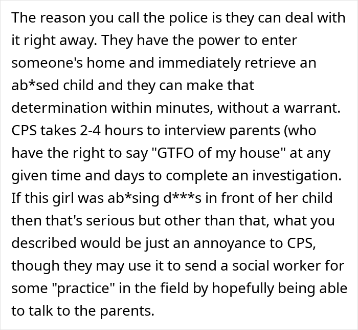 Text discussing police authority to intervene in cases of child abuse, highlighting concerns about how a roommate’s guest treats her kid. Text discussing police authority to intervene in cases of child abuse, highlighting concerns about how a roommate’s guest treats her kid.