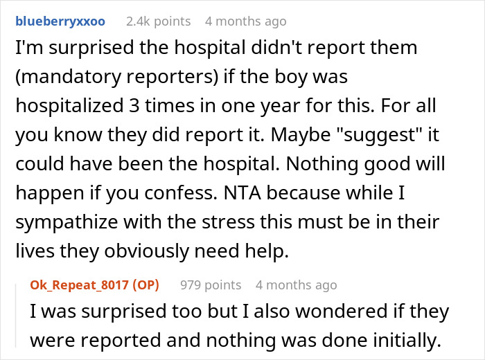 Comment discussion about a couple becoming the bad guys after reporting parents to CPS for starving their child.