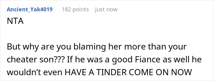 Screenshot of an online comment discussing wedding drama after a groom fails fianc&eacute;e loyalty test and funding refusal.