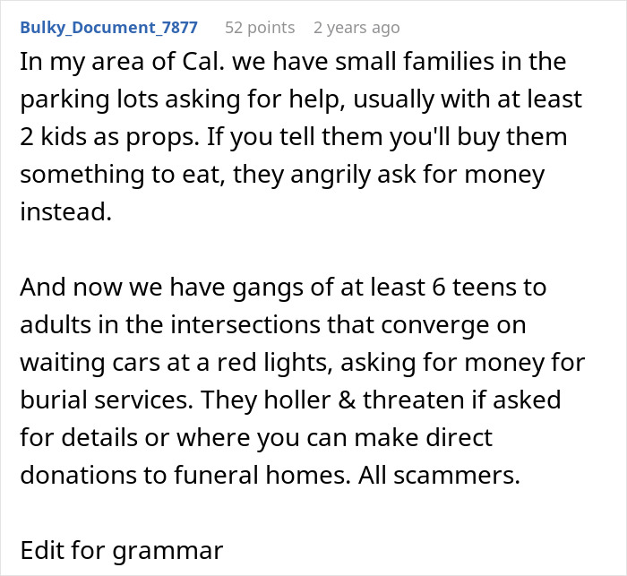 Text post explaining how small families use kids as props to scam store patrons and gangs of teens threaten for money. Text post explaining how small families use kids as props to scam store patrons and gangs of teens threaten for money.
