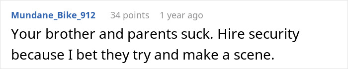 Screenshot of a forum comment discussing a guy uninviting his parents from brother&rsquo;s wedding over homewrecker bro.