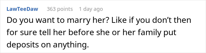 Comment warning boyfriend who faked proposal and now scared to tell the truth before she or family commits to plans. Comment warning boyfriend who faked proposal and now scared to tell the truth before she or family commits to plans.