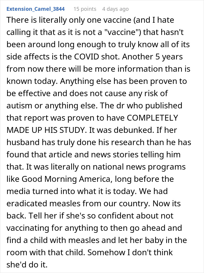 Pregnant anti-vaxxer faces social consequences as best friend withdraws from future playdates over vaccination stance.