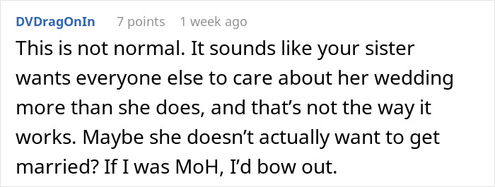 Comment discussing a couple ganging up on maid of honor for asking bride to participate in wedding planning. Comment discussing a couple ganging up on maid of honor for asking bride to participate in wedding planning.