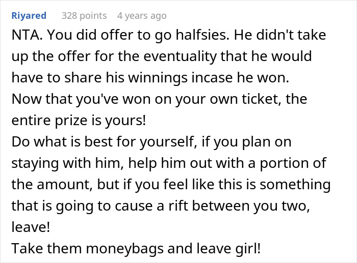 Comment on woman winning $300k Jaguar while boyfriend of 2 months claims joint ownership of the car.