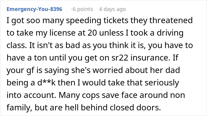 Comment about receiving many speeding tickets and advice on handling police and insurance concerns related to speeding violations. Comment about receiving many speeding tickets and advice on handling police and insurance concerns related to speeding violations.