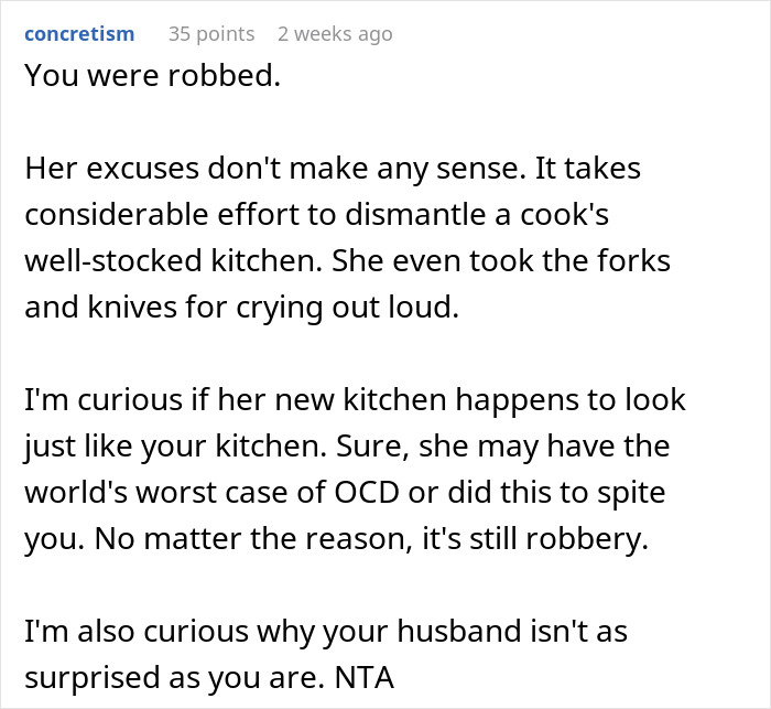Woman&rsquo;s Kitchen Is Stripped Bare By House-Sitting Friends, Husband Begs Her To Stay Silent