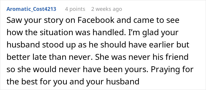 Comment expressing support for a husband&rsquo;s childhood best friend favor and the resulting humiliation.