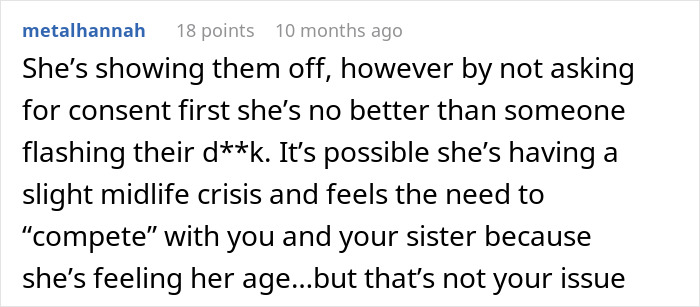 Woman feels betrayed as her mother goes topless in front of her boyfriend, causing tension in family relationships. Woman feels betrayed as her mother goes topless in front of her boyfriend, causing tension in family relationships.