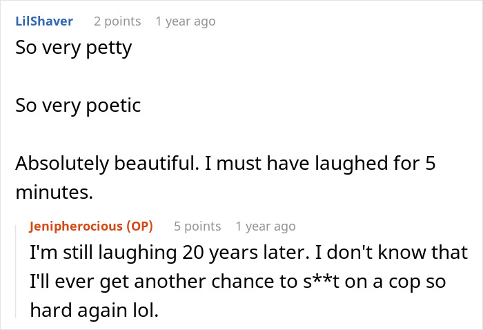 Screenshot of a Reddit thread discussing a barista using decaf revenge to teach a rude trooper a lesson in respect.