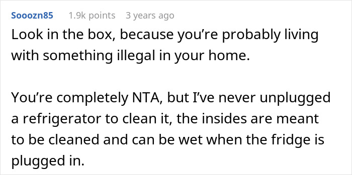 Comment discussing concerns about a husband bringing home a box of olives and the wife&rsquo;s cleaning causing a meltdown.