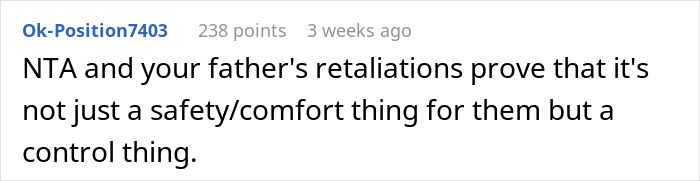 Reddit comment discussing phone tracking removal from parents due to privacy and control concerns about location monitoring.