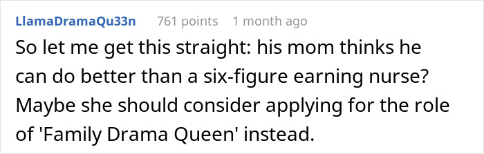 Comment on social media post, discussing a woman confronting MIL accused of being a gold digger and housewife.