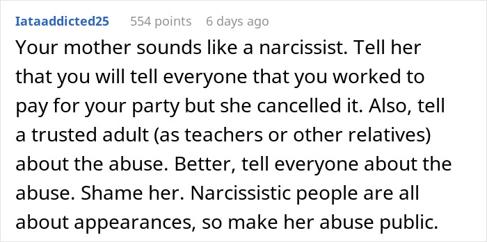 Comment about deserving a say in Sweet 16 party after paying most of the expenses, discussing conflict with mother. Comment about deserving a say in Sweet 16 party after paying most of the expenses, discussing conflict with mother.